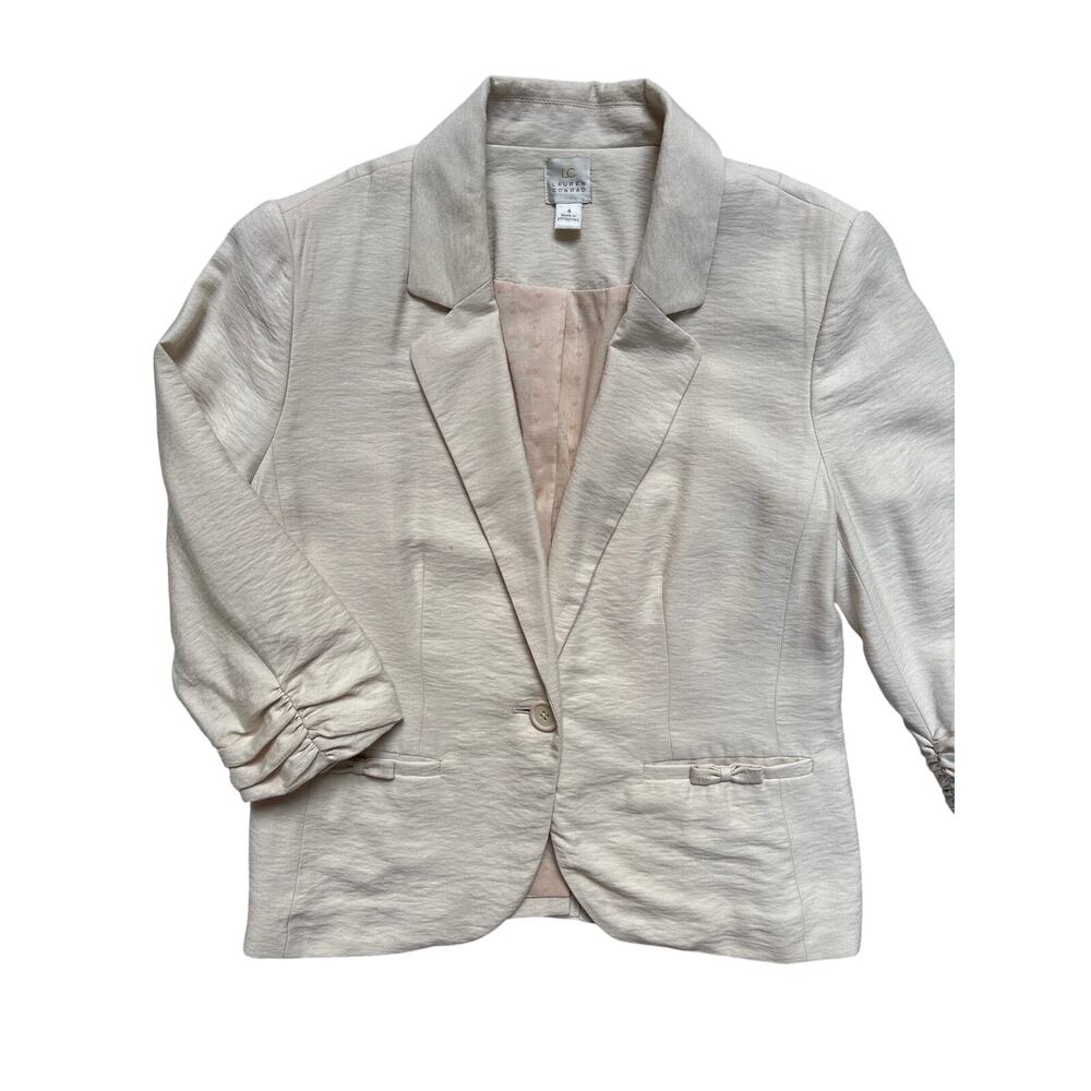 Lauren Conrad Cream 3/4 Ruched Sleeve Blazer, Size 4